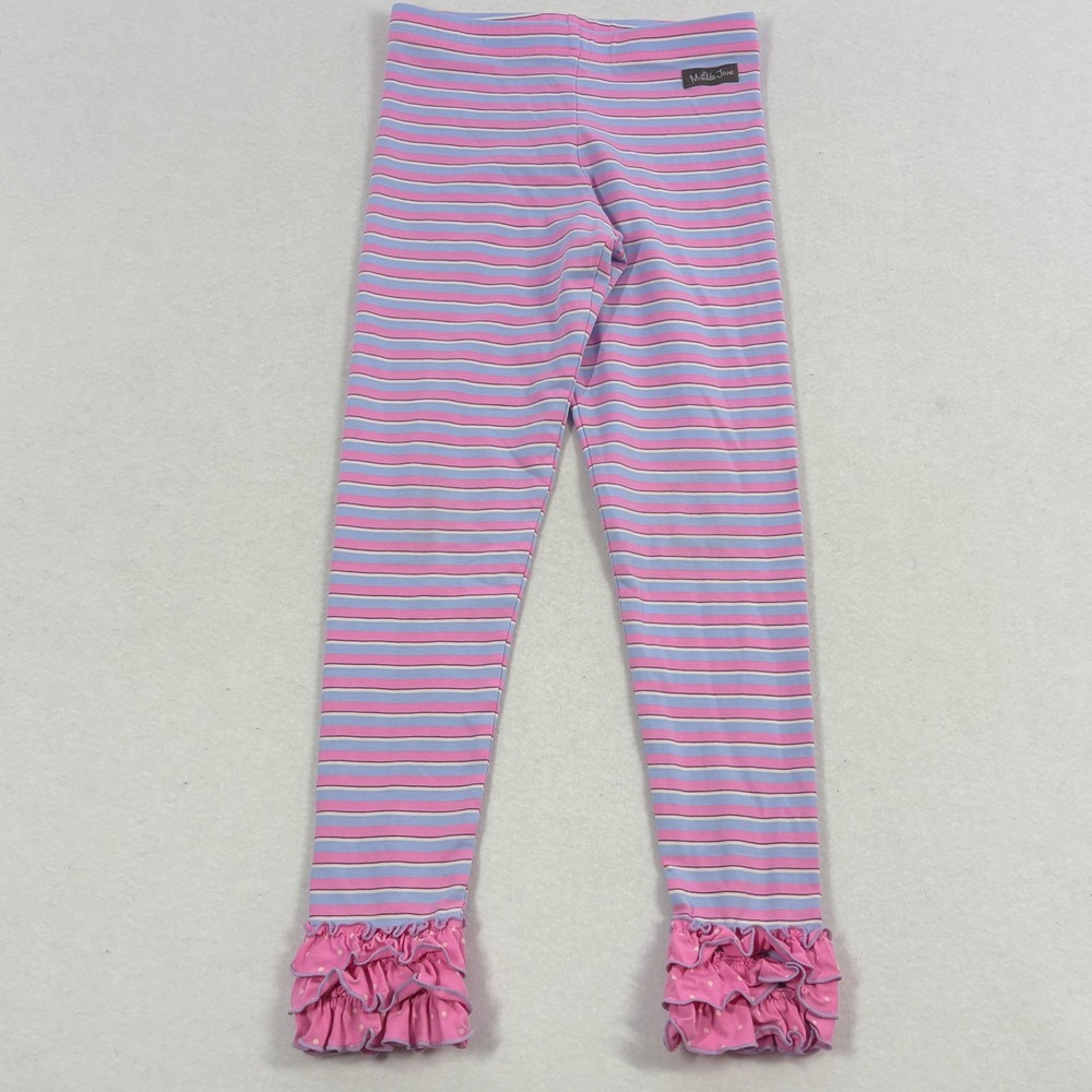 Matilda Jane Leggings Girls Size 8 Pink Blue Striped Ruffle Hem Pants